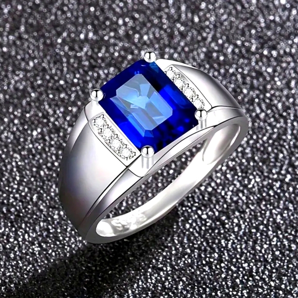 Men's Sapphire Blue & Clear CZs Ring